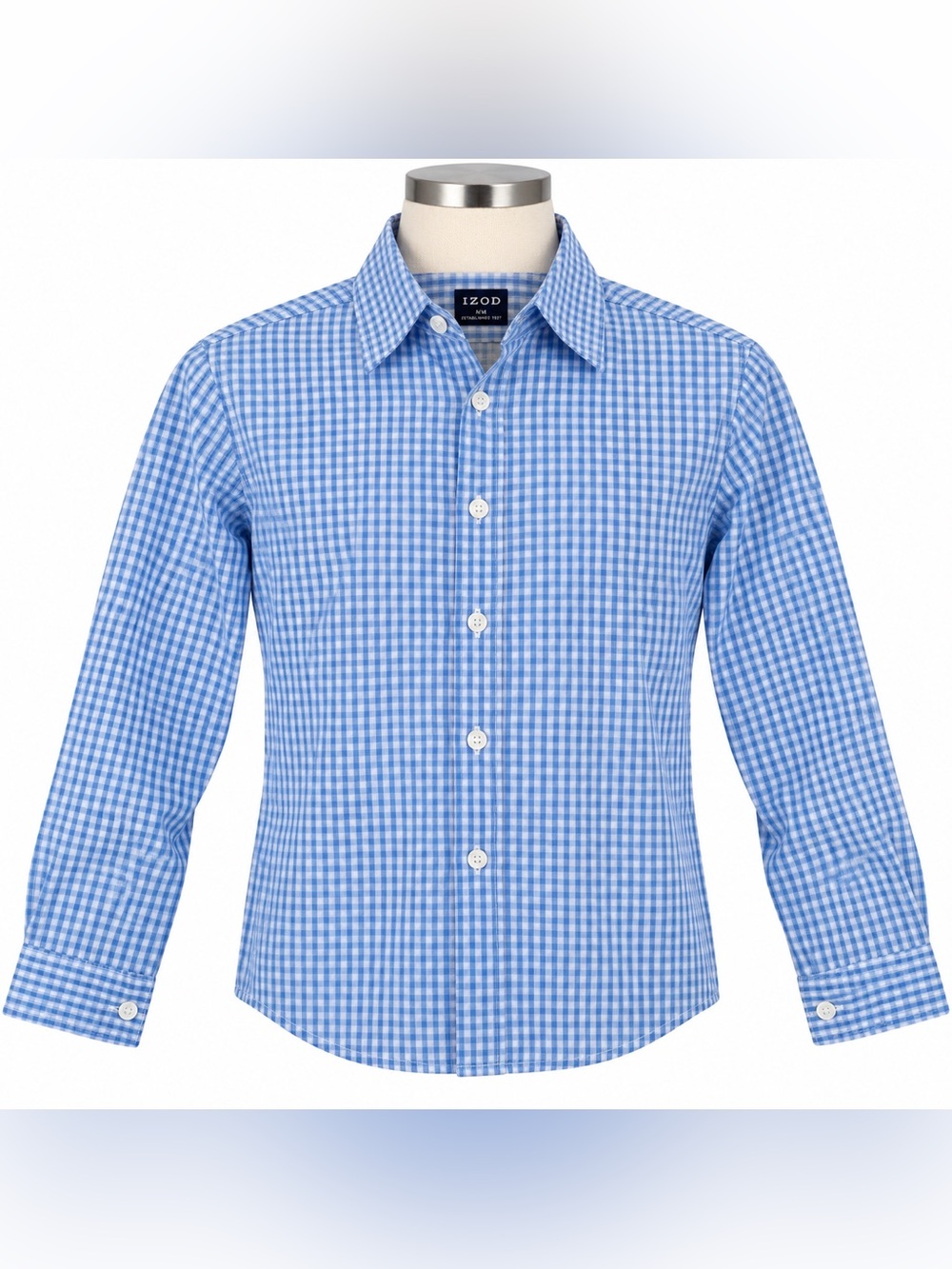 IZOD Boys Gingham Button Down Blue & White Size 10